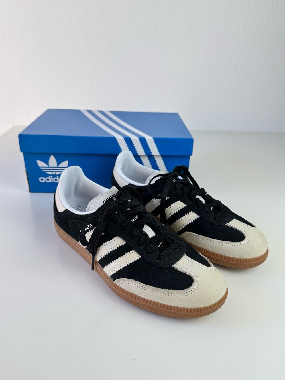 Adidas Samba OG Leather Sneakers Core Black Wonder White Size 7.5 OG Box